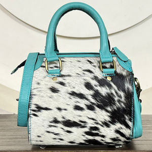 Handmade Tooled Cowhide Leather <b>Mini</b> Duffle Bag for Women Crossbody Small Speedy bag with Turquoise Stone Travel Overnight Bags - Product Image 5