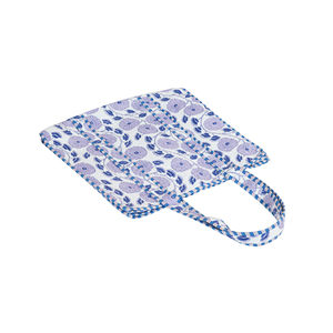 Quilted Cotton Open Tote <b>Bag</b> Women White Blue Marigold Block Print <b>Large</b> <b>Shoulder</b> <b>Bag</b> Handmade India Boho Beach Shopping <b>Bag</b> - Product Image 5
