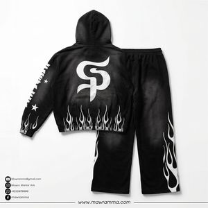 Servicio OEM, Sudadera con Capucha de Invierno, 100% Algodón, Bordado Personalizado con Efecto Desgastado, Cierre de Cremallera, Conjunto de Dos Piezas, Ropa Urbana Unisex - Product Image 4