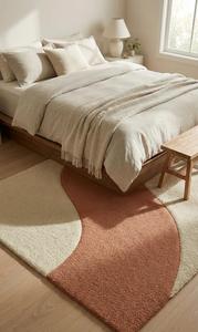 Tapis carré moderne abstrait tufté à la main, antidérapant, à poils moyens, sensation de laine douce, style esthétique beige terreux, pour la maison - Product Image 6
