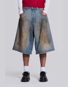 Pantalones cortos vaqueros de hombre de cintura media, 100% algodón, estilo vintage, lavado a la piedra, desgastados, de moda, de gran venta - Product Image 1