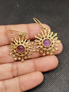 Export Brass Gemstone Drop Earrings Bulk Handcrafted Gold Plated Finish Amethyst Pattern Bezel - Product Image 5