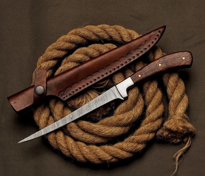 Couteau à filet en acier Damas fait main, manche en bois, étui en cuir, survie en extérieur, vente en gros, couteaux Tracker, Pasha Enterprises - Product Image 1