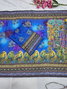 Sari de Seda Estampado Azul de Última Moda para Mujer, Estampado Digital, Largo hasta el Suelo, Ropa Tradicional India Formal para Fiesta - Product Image 6