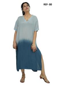 Vestido Largo de Viscosa Tie-Dye, Estilo Boho, Transpirable, Cuello en V, Manga Corta, Casual, para Primavera, Verano y Playa - Product Image 2