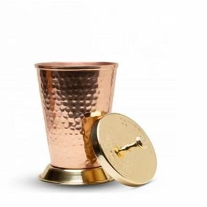Hammered Copper Tumbler Brass Lid Drinking Mug Copper <b>Cup</b> with Lid for Home Gift Use - Indian Home Crafts - Product Image 4