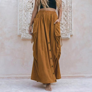 Jupe longue ample bohème pour femme, convertible en pantalon palazzo avec deux grandes poches, style décontracté bohème pour festivals et voyages - Product Image 1