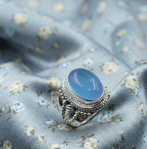 OEM 925 Sterling <b>Silver</b> Blue Chalcedony <b>Statement</b> <b>Ring</b> Handmade Artisan Oval Gemstone <b>Ring</b> Rose Gold Yellow Gold Plated - Product Image 5