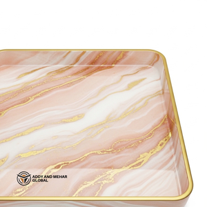 Nordic Style Blush Pink Resin Tray with Gold Border High-Gloss Marbled <b>Perfume</b> Display Organizer Aesthetic Decorative Resin - Product Image 6