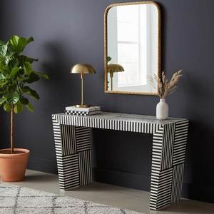 Contemporary Bone Inlay <b>Console</b> <b>Table</b> With Intricate Mosaic Design For Elegant Home Furniture Collection - Product Image 3