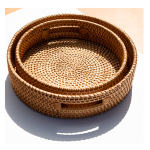 Plateau de service en rotin naturel de qualité supérieure, fabriqué à la main, avec poignées en bois, organisateur de cuisine durable en rotin pour plateaux décoratifs - Product Image 3