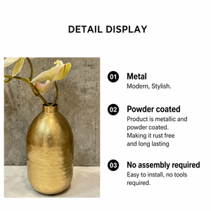 Vase en métal finition or moderne, élégant support décoratif pour fleurs fraîches, arrangements artificiels et décoration intérieure - Product Image 1