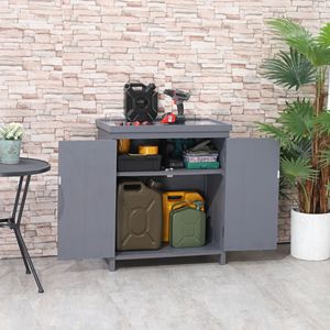 Armadio da Esterno a Doppia Porta con Maniglia, Ripiani Superiori Zincati Antiruggine, Piedini Rialzati, per Attrezzi da Giardino, Colore Grigio - Product Image 2
