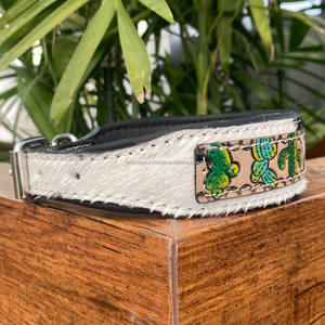 2024 High Quality Adjustable Handmade Tooled Leather Pet Collars Heavy Duty Genuine Hair on Cowhide Leather Padded <b>Puppy</b> Collars - Product Image 2