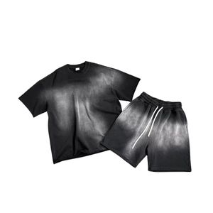 Conjunto de 2 piezas en negro carbón, estilo streetwear, de felpa francesa gruesa, corte holgado, conjunto urbano a la moda. - Product Image 3