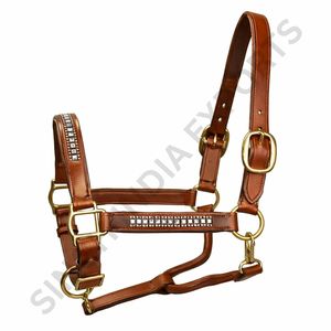 Genuine <b>Leather</b> Bling Horse <b>Halter</b> Crystal Studded Padded Headcollar with Adjustable Premium Equestrian Horse Tack Gear - Product Image 3