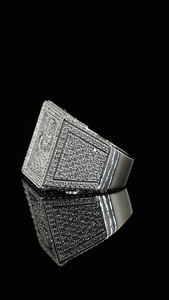 925 <b>Silver</b> Lab Grown Diamond Square Signet <b>Ring</b> Religious Portrait Halo <b>Mens</b> Statement Pinky <b>Ring</b> - Product Image 4