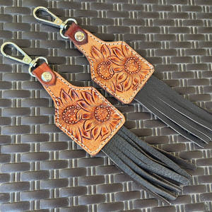 Nuevos llaveros de borla encantadores bonitos de cuero genuino hechos a mano de Color genuino, gran oferta, llaveros florales modernos de estilo occidental - Product Image 2