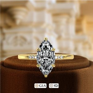 แหวนเพชรทรงมาร์คีส์ 1 กะรัต รับรองโดย IGI ประดับเพชรแบบฮาล์ฟเพฟ แหวนหมั้นเพชรเม็ดเดี่ยว ทองคำขาว 14k แหวนแต่งงานดีไซน์พิเศษ - Product Image 2