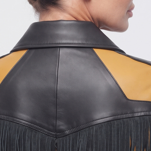 Female Zipper Leather Fringed <b>Jackets</b> Women Genuine Leather Fringe Motorcycle Women Fashion Leather Fringe <b>Jacket</b> with Studded - Product Image 4