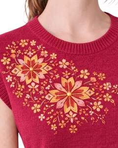 Suéter de Punto sin Mangas Rojo Personalizado para Mujer, Bordado Floral, Cuello Redondo, Suave, Ligero, Informal, Chaleco de Verano, Top Elegante de Moda - Product Image 6