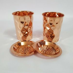 Ensemble de gobelets en cuivre martelé avec sous-verres en cuivre, verres à boire ayurvédiques faits à la main pour l'eau, le jus, le whisky, le bar, la maison, l'hôtel - Product Image 2