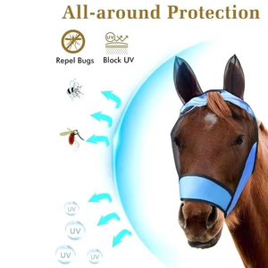 Voile anti-mouches en polycoton tricoté de qualité supérieure pour chevaux, avec protection des oreilles, respirant, couleurs assorties, pour l'entretien des chevaux - Product Image 4