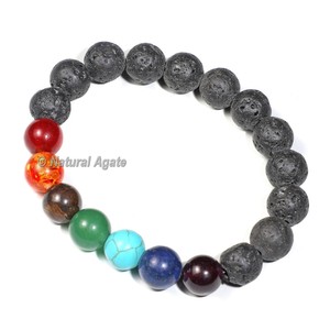 Bracelet en calcite avec 7 perles de chakra – Bijoux de yoga en pierres précieuses naturelles - Product Image 3