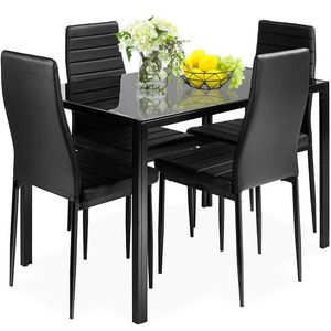 Juego de Comedor de 5 Piezas con Estructura Metálica y Cubierta de Vidrio, Elegante Juego de Comedor - Product Image 1