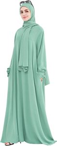 Women <b>Abaya</b> Hijab Robe Long Sleeve Floor Length Muslim Dress Ruffle Cuff Solid Color Daily <b>Prayer</b> Wear - Product Image 4