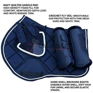 Elegante y Ligero Conjunto de Equipo de Equitación: Set de Sillín con Botas de Protección Anatómica para las Patas y Gorro Transpirable de Ganchillo - Product Image 2