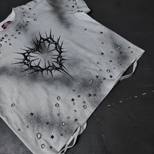 Camiseta Corta Oversize para Hombre, Estilo Heavy Metal, Estampado Digital, 100% Algodón, Streetwear, Vintage, Efecto Desgastado por el Sol - Product Image 5