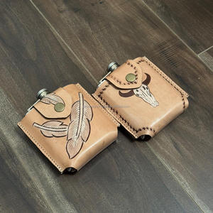 Hand Tooled Leather Stainless Steel Hip Flask With Belt Leather Case for Liquor Multi-Function Cow Leather Luxury Flask Holders - Product Image 5