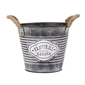 Ensemble de jardinières en métal galvanisé très tendance, forme ovale avec poignées, durables pour une utilisation en extérieur, pour fleurs et plantes vertes - Product Image 3