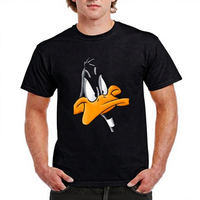 T-shirt noir pour homme à motif lettres Daffy Duck, manches régulières, col rond, coupe ajustée, 100% coton toile respirant