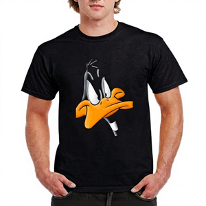 T-shirt noir pour homme à motif lettres Daffy Duck, manches régulières, col rond, coupe ajustée, 100% coton toile respirant - Product Image 3