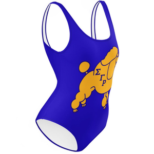 Traje de Baño Entero Sigma Gamma Rho Poodle para Mujer, Azul y Dorado, Elástico, Deportivo y Elegante - Product Image 2