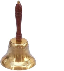 Campana de mano de latón vintage con mango de madera, campana de llamada, campana de escritorio de metal, campana de servicio de latón, campana de cena para escuela u hotel - Product Image 1