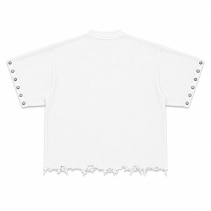 Custom White Oversized T-Shirt Men 3D <b>Skull</b> Print Streetwear Hip Hop Tee with Metal Studs Rivets Distressed Raw Hem Heavyweight - Product Image 2