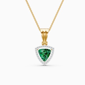 Colgante Trillion Halo con diamantes cultivados en laboratorio de 0.18 quilates y piedras preciosas en oro amarillo de 9 quilates, oro blanco y oro rosa. - Product Image 2