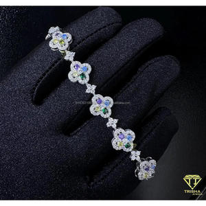 Multicolor Floral Lab Grown Tennis Bracelet in 925 Sterling Silver with Brilliant Cut Stones IGI Certified for <b>Men</b>/Women/Unisex - Product Image 4