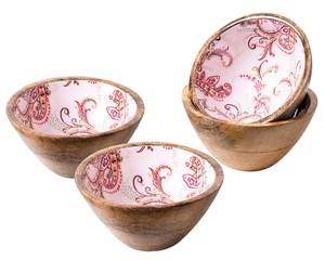 Printed Wooden <b>Dessert</b> <b>Bowl</b> for Kitchen Dining Mango Wood Salad Mixing with Decorative Decal - Product Image 5