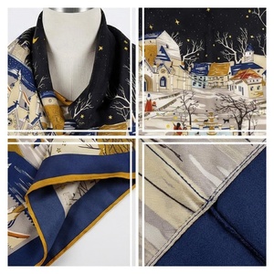Pañuelo de Seda Cuadrado para Mujer North Approach, Diseño Pintado a Mano con Paisaje Urbano Invernal, Accesorio de Moda Elegante y Multifuncional - Product Image 4