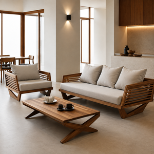 Juego de Sofá Moderno de Madera de Teca Sólida con Sillón y Mesa de Centro para Sala de Estar, Hotel, Villa, Resort, Muebles para el Hogar - Product Image 1
