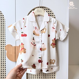 Conjunto de Pijama de Manga Corta y Pantalones Cortos de Seda Latina para Niños SeunKids, Ropa de Dormir Suave y Cómoda para Verano, Vietnam - Product Image 5