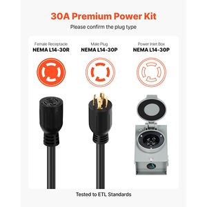 Scatola di Ingresso Alimentazione Generatore 30A con Cavo SJTW da 3m 125/250V NEMA L14 30P/30R, Cavo di Prolunga per Impieghi Gravosi - Product Image 6