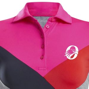 Polo de Mujer en Bloques de Color Rosa y Gris, Manga Corta, Estampado, Deportivo, Elegante, para Práctica de Golf y Uso Diario - Product Image 3