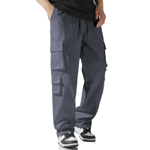 Pantalones Cargo rectos personalizados de mezcla de algodón con cremallera regular y Frente plano, tela de sarga vaquera, Chándales chinos para hombre, proveedor de pantalones - Product Image 6