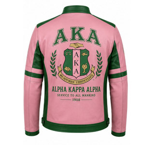 Chaqueta Bomber Reversible de Cuero Genuino Bordado, Transpirable y Resistente al Viento, Estilo Moto, con Cierre, para Hombre, Rosa y Verde, para 2026 - Product Image 6
