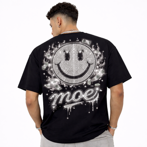 Camisetas de hombre al por mayor con pedrería negra, camisetas de algodón de manga corta, oversize, con diseño brillante y elegante, proveedor OEM. - Product Image 2